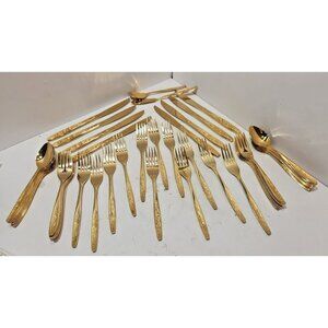 Vtg Lot of 50 Pieces of Lifetime Cutlery Gold Electroplated Flatware with Roses